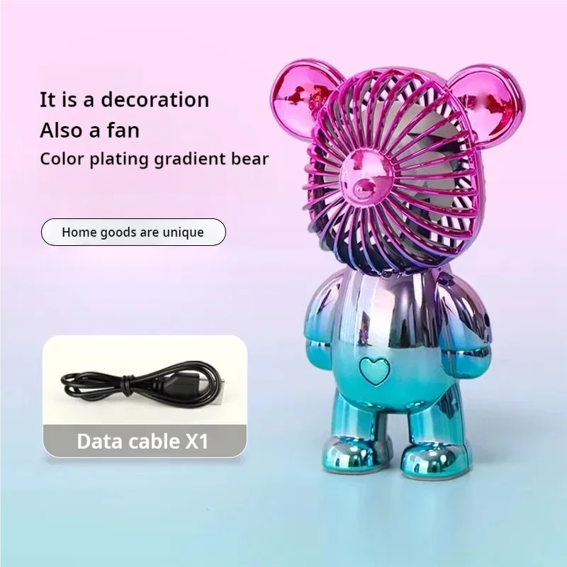 Car Ornament Model New USB Mini Cute Cartoon Bear Fan Wind Power Handheld Portable Fan Convenient Office Small Fans Gifts