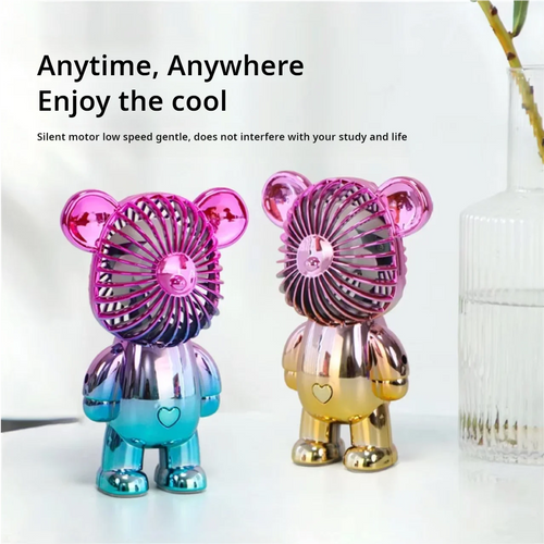 Car Ornament Model New USB Mini Cute Cartoon Bear Fan Wind Power Handheld Portable Fan Convenient Office Small Fans Gifts